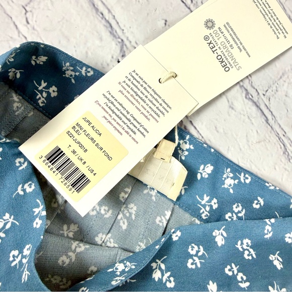 Sezane Alicia Blue White Floral Pleated Midi Skirt US 4 UK 8  36 Mini Fleurs - Picture 9 of 9